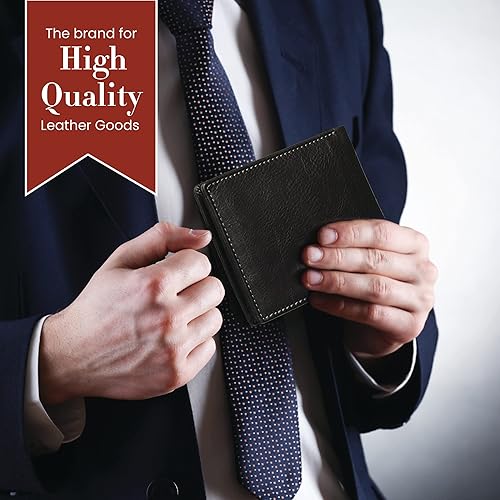 Miniatura 7 de Style n Craft Billetera plegable para hombre con solapa lateral en piel de grano completo, color negro, dimensiones (cerrada) 4-12"W X 3-12"H X 38" D