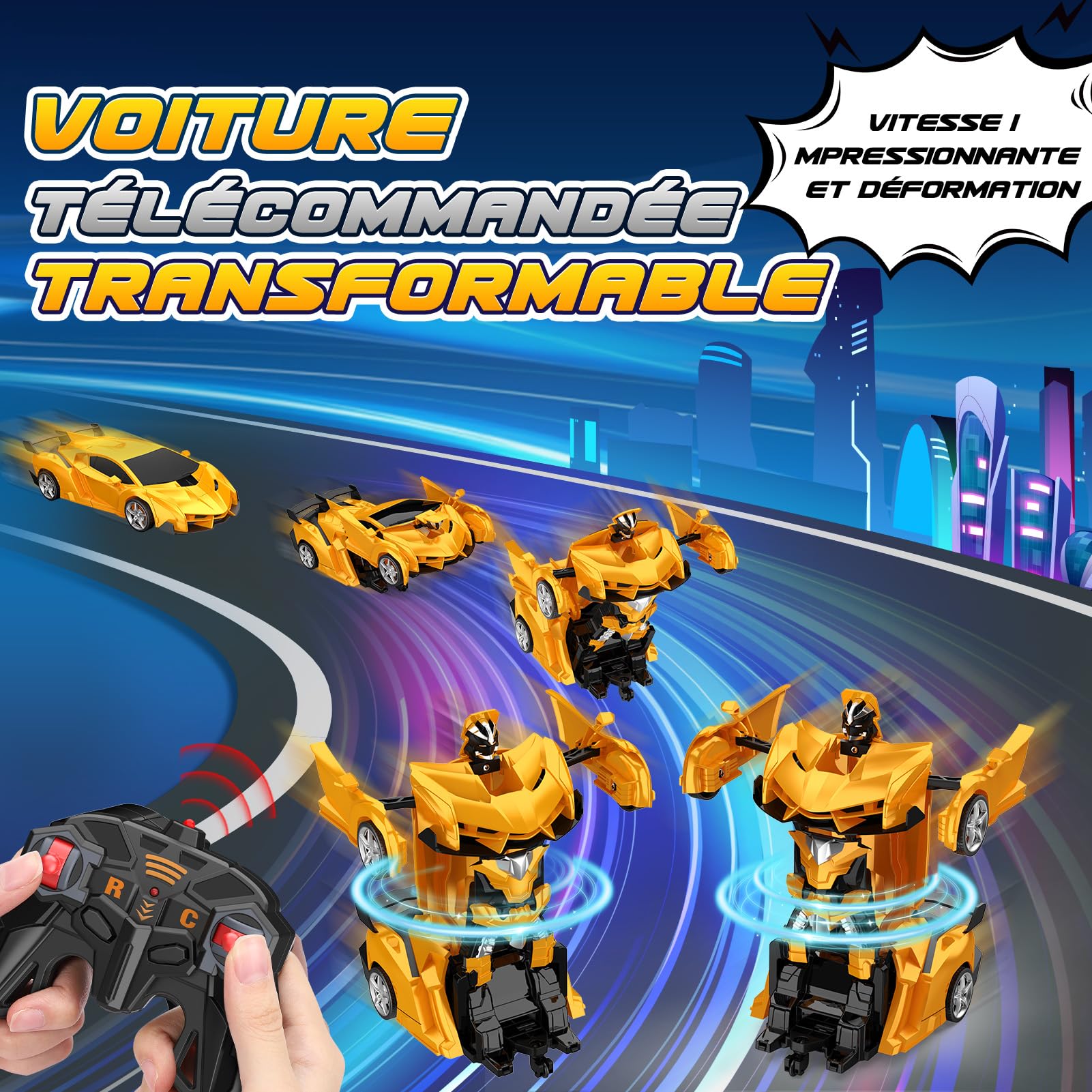 Braxel Voiture Transformable En Robot – 2 En 1, Télécommande 2,4 GHz, 50 Mètres, Dérive 360°, Dès 3 Ans