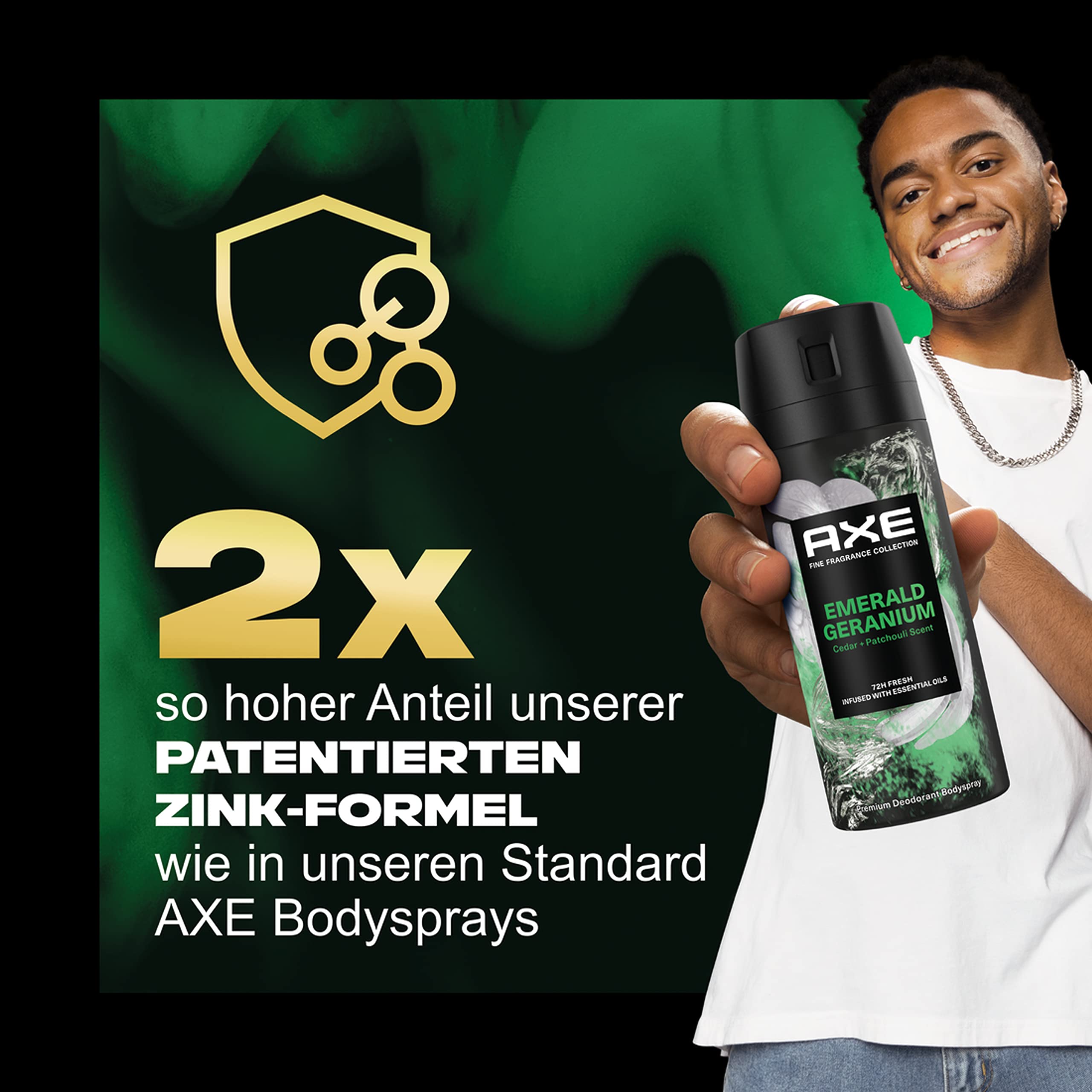 Axe Spray corporal Premium de geranio esmeralda sin sales de aluminio, 150 ml, 6 unidades