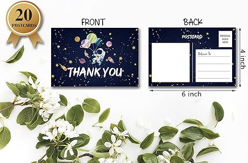 Miniatura 2 de Tarjetas postales de agradecimiento de cumpleaños, tema del espacio exterior, tarjetas de agradecimiento de astronauta para niños y niñas, fiesta de