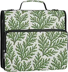 Fichário com zíper com estampa de folha de cedro verde, 3 cm, 3 anéis, inclui fichário com bolso com zíper, adequado para cremallera de carpeta do ensino médio