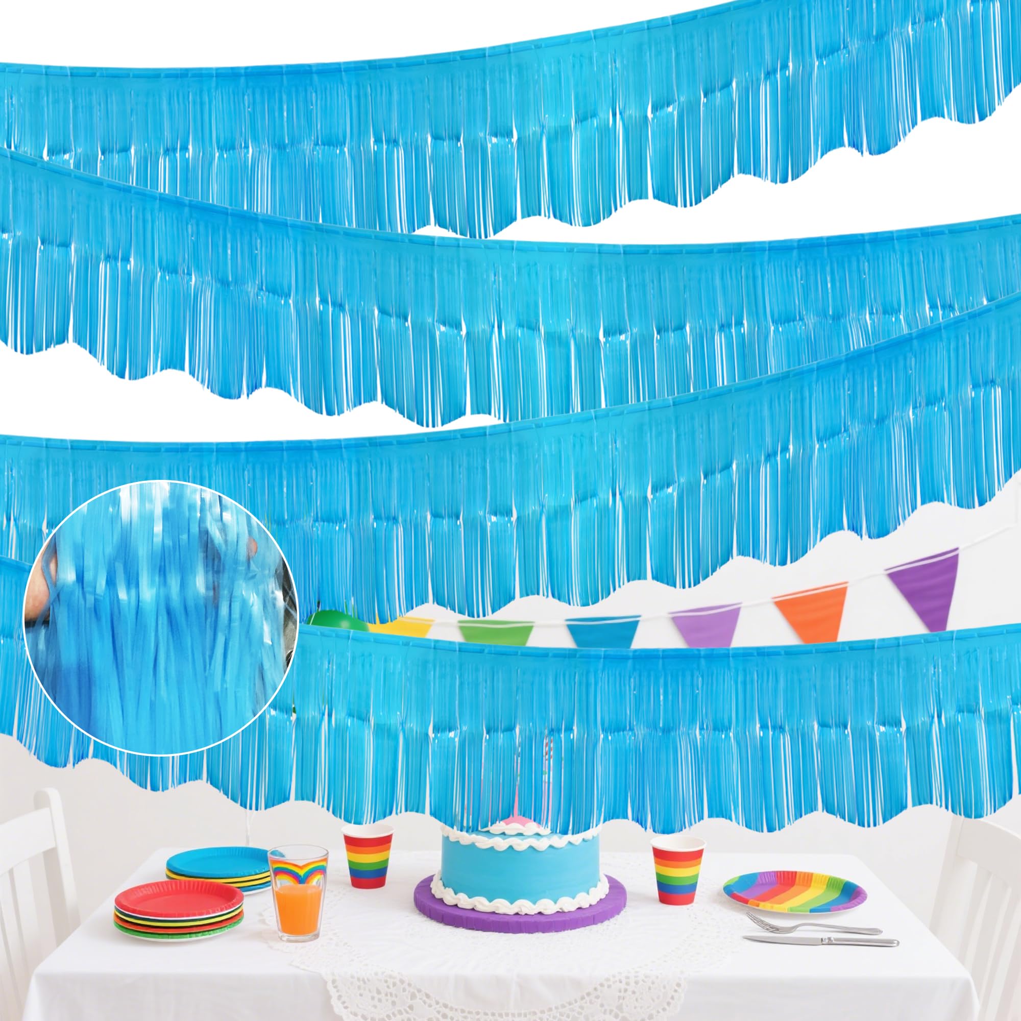 4 Pack Foil Fringe Garland, 39 Ft Parade Float Tinsel Streamers Banner Table Skirts for for for Trailer Car Birthday Graduation Homecoming Wedding Neon Party Decor (Blue)