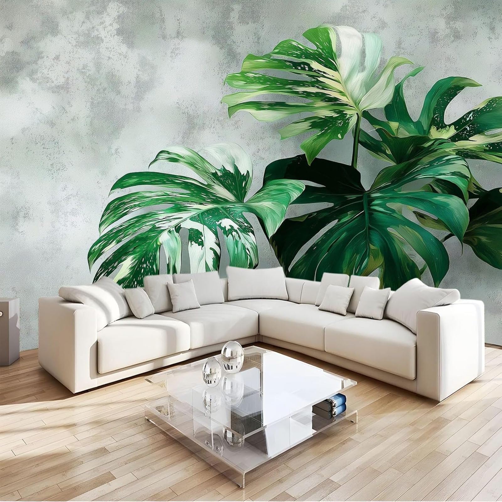 hgjdjhnf Banana Leaf Green Photo Wallpaper, Wall Mural, Wall Decor, Design Patterned Wallpaper, Wall Decoration for Living Room, Bedroom, Office, Hallway, Grey, 250cm x 175cm