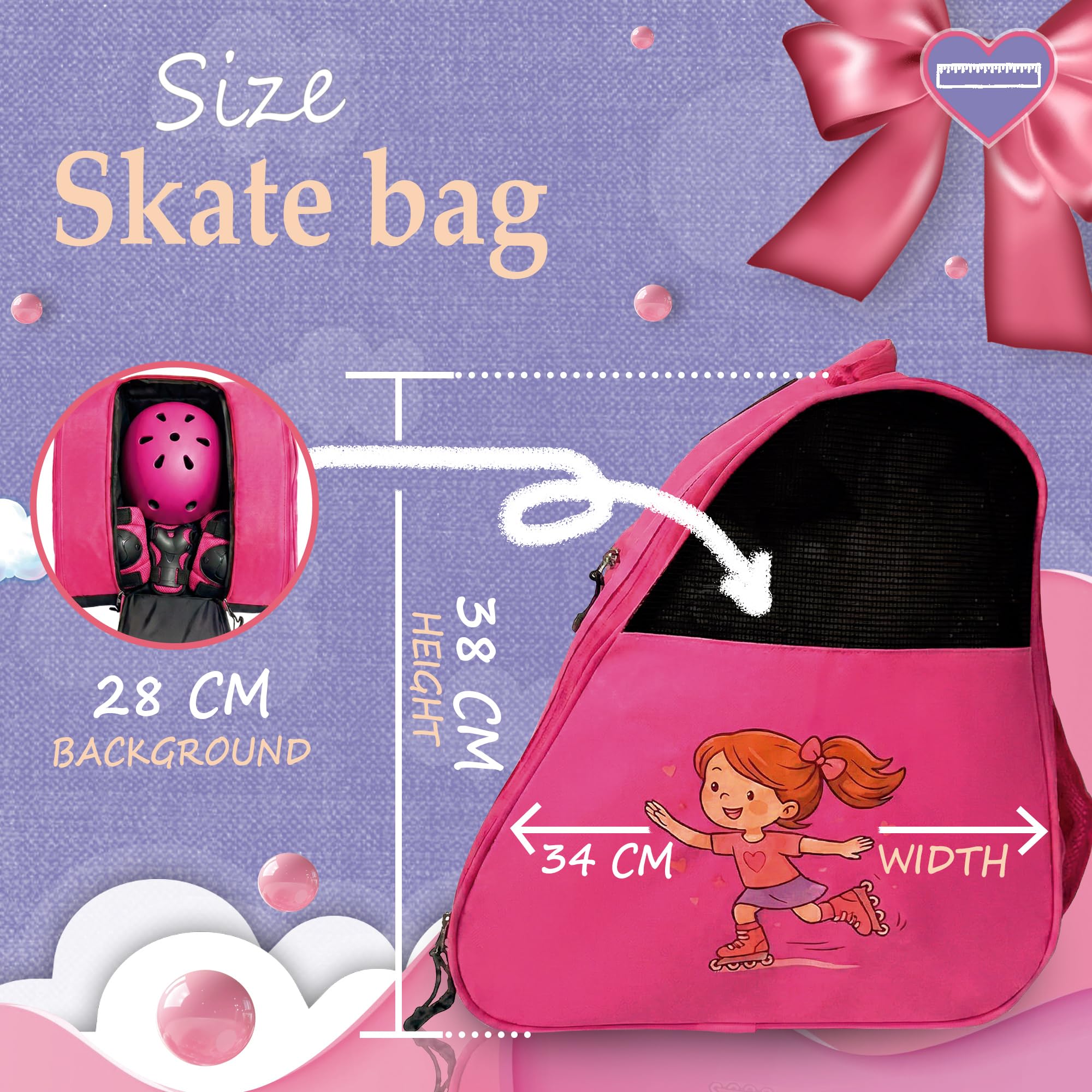 DOJA Barcelona Borsa Pattini in Linea Bambini - Rosa - Regolabile, Borsone Pattinaggio Artistico, Ruote e Protezioni in Tessuto Robusto, Borsa Pattini Rotelle, Copripattini Pattinaggio Rotelle