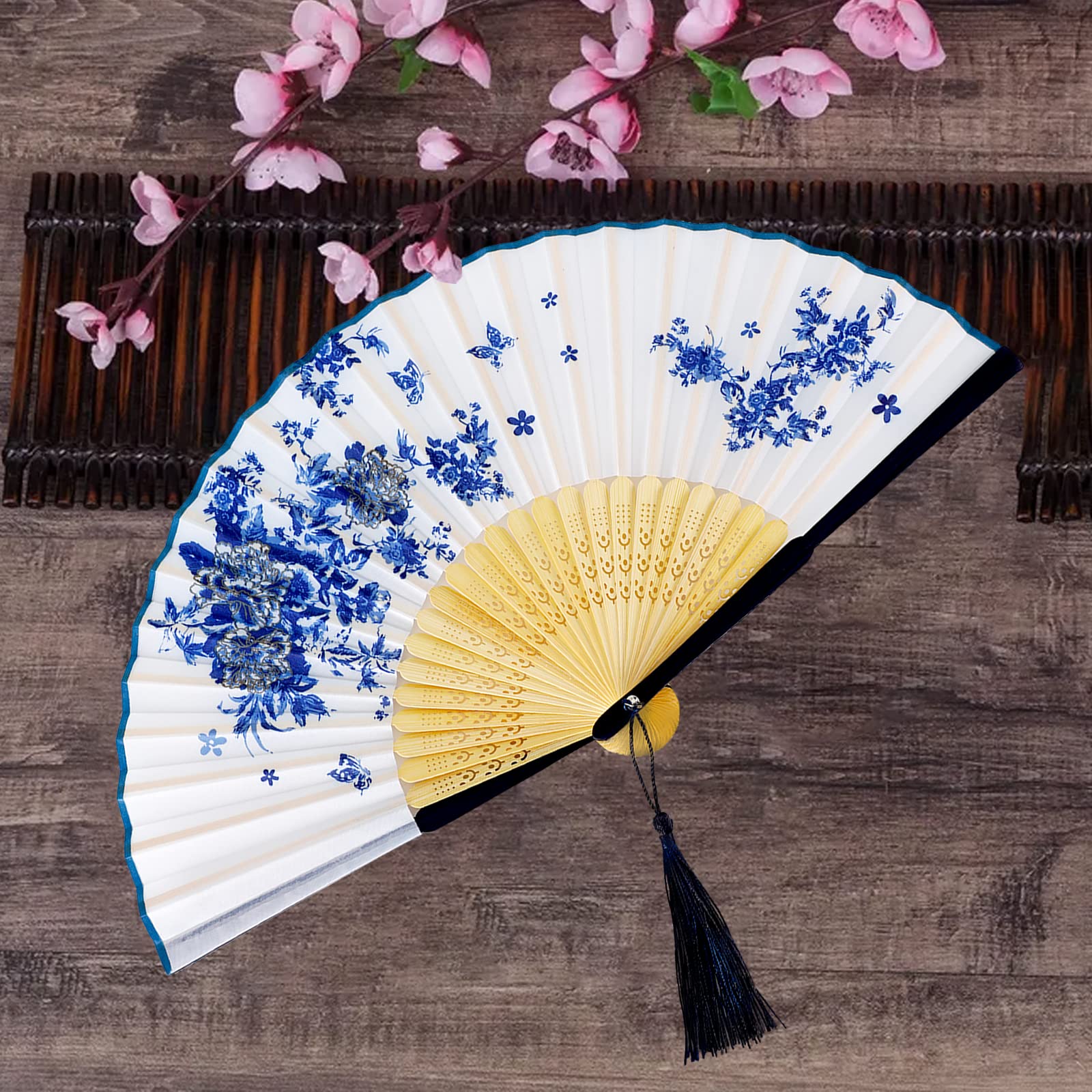 Ventaglio Pieghevole Rotondo A Fiore - Set 4 Stili Giapponesi, Tessuto Resistente, Per Feste, Viaggi, Bomboniere