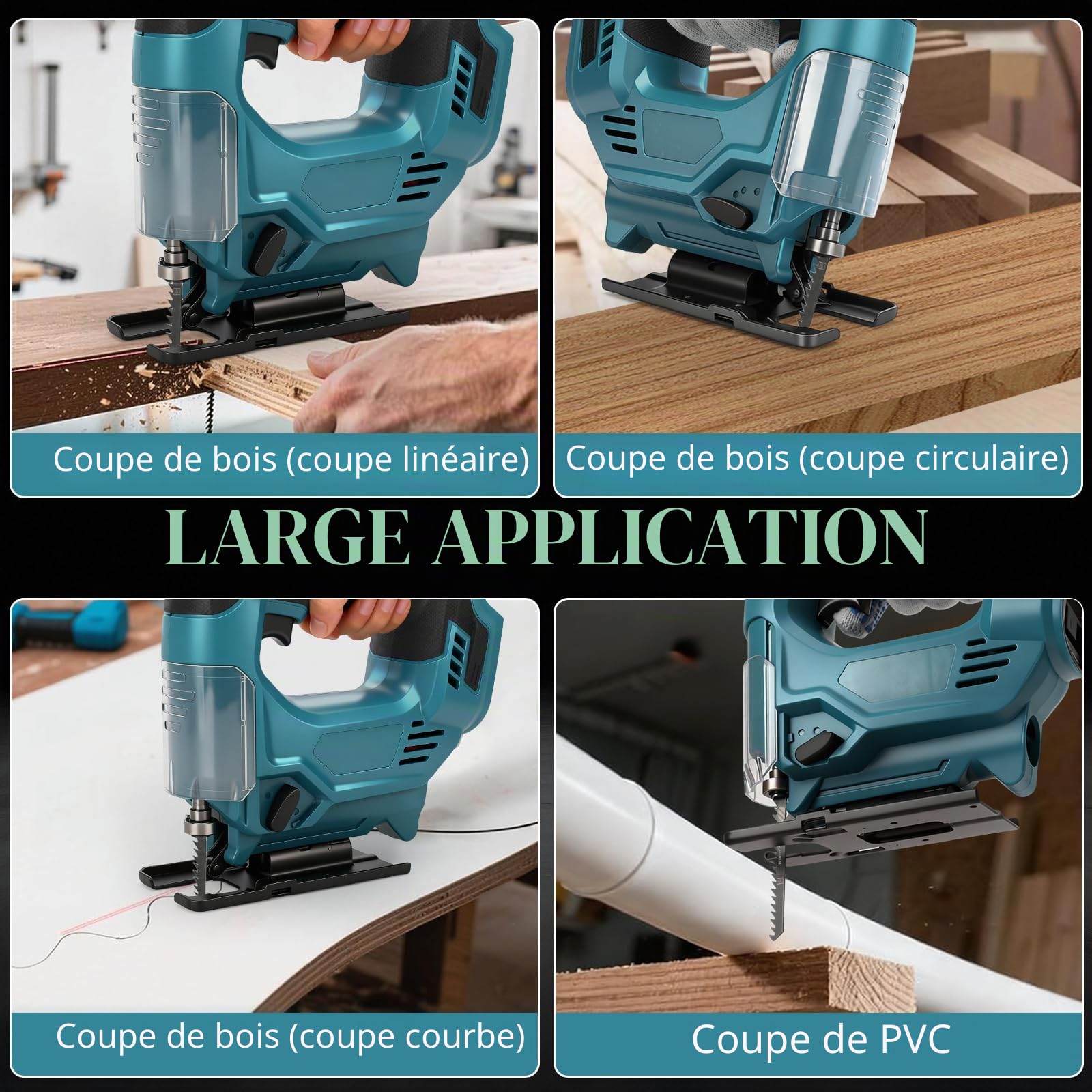 Scie Sauteuse Sans Fil pour Makita 18V batteries, 3500 tr/min, coupe à onglet 0-45°, 500 W sans balais, 6 lames, Scie sauteuse excentrique électrique pour bois, plastique, métal (sans batterie)