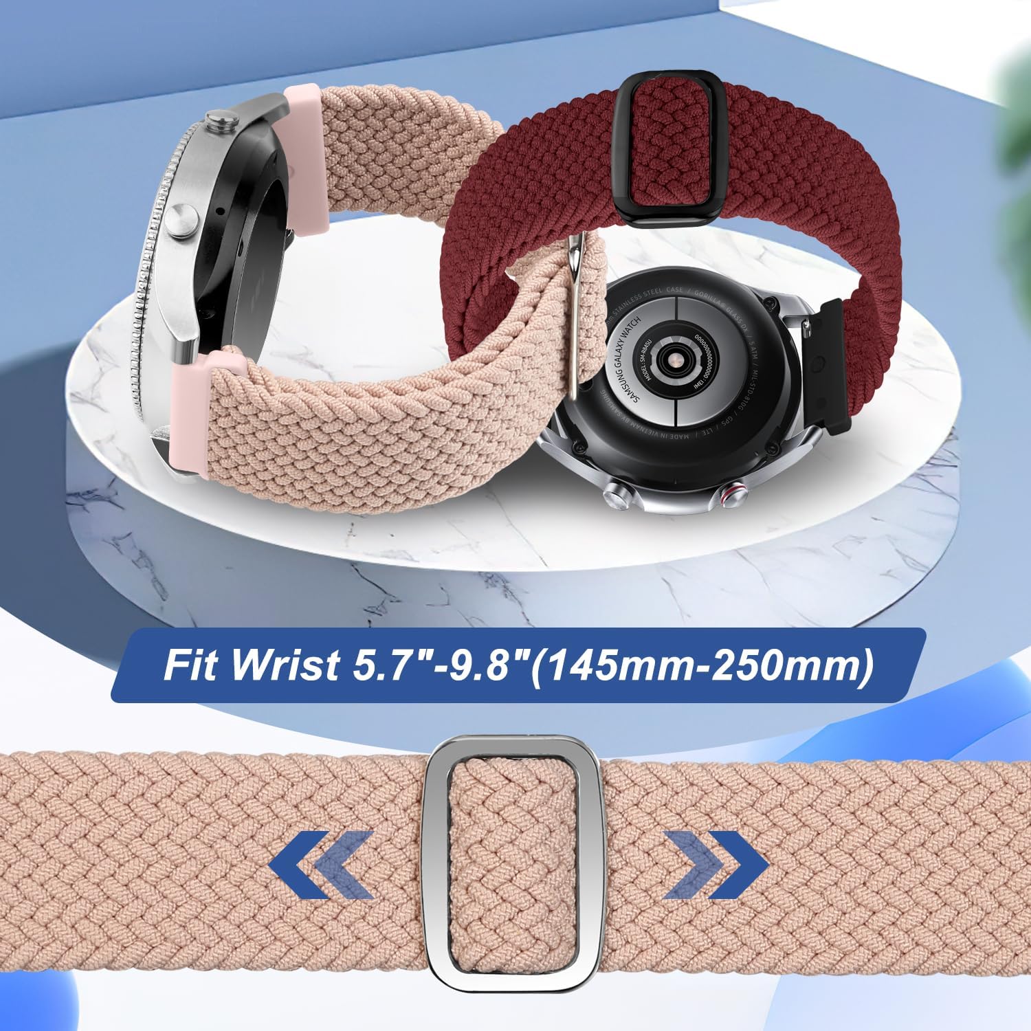 2 Pack Quick Release Braided Bands - 18mm 19mm 20mm 22mm 24mm Solo Loop Adjustable Soft Band for Women Men - Image 4