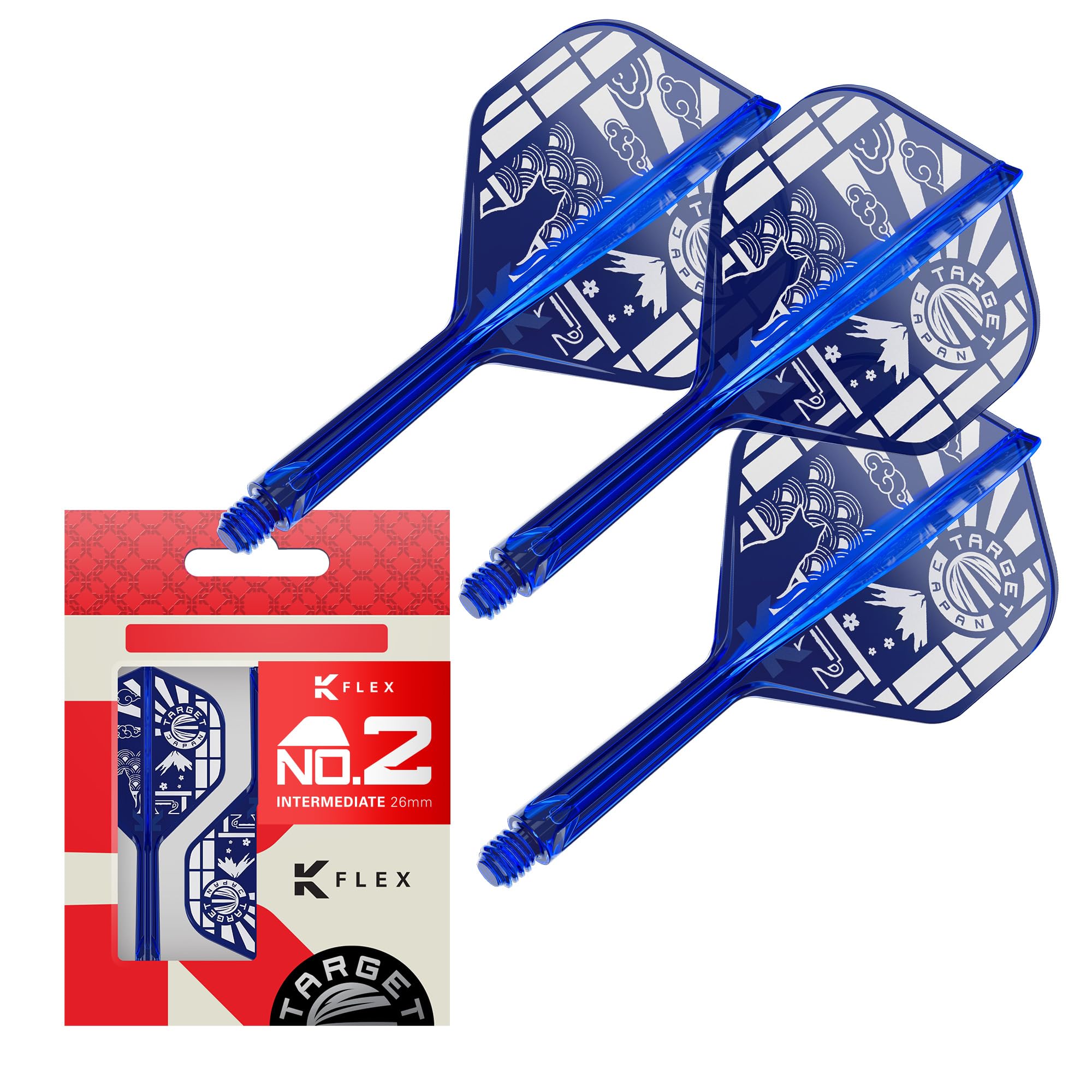 Target Japan Blue K-Flex Flights i Shafty No.2/No.6 Rzutki | 3er Pack All-in-One Flights, Limited Edition Akcesoria | Short/Intermediate/Medium