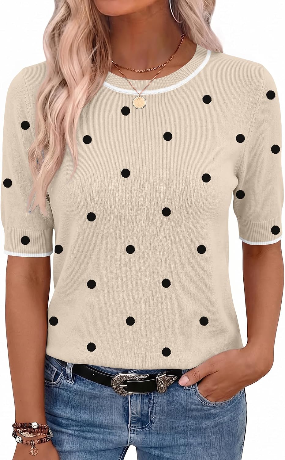 Zeagoo Women Short Sleeve Sweater Summer Crew Neck Dressy Casual Soft Knit Pullover Tops Trendy