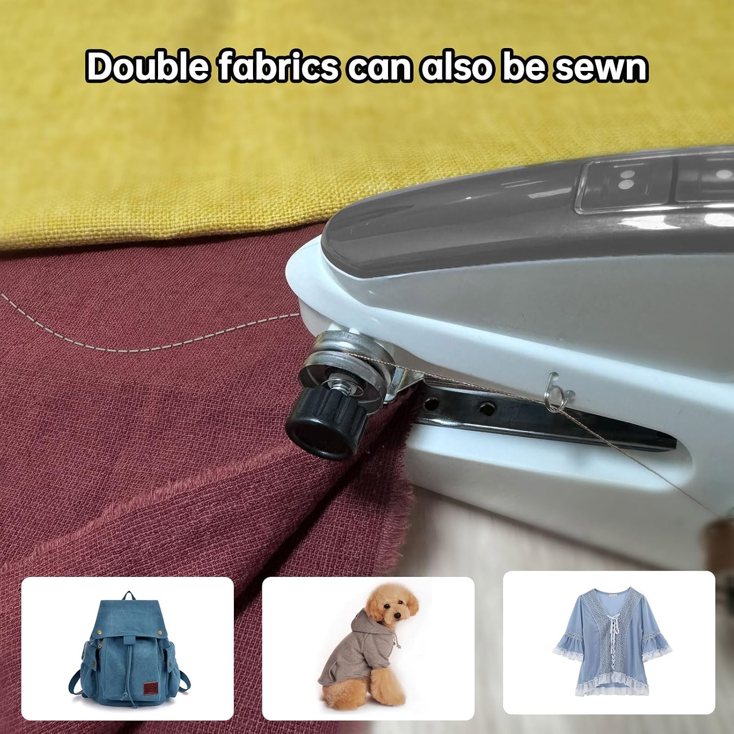Handheld sewing machine, portable, mini sewing machine, easy to use, electric sewing machine，fast sewing speed, suitable for sewing clothes, fabric, DIY Home sewing machine for beginners(Grey White)