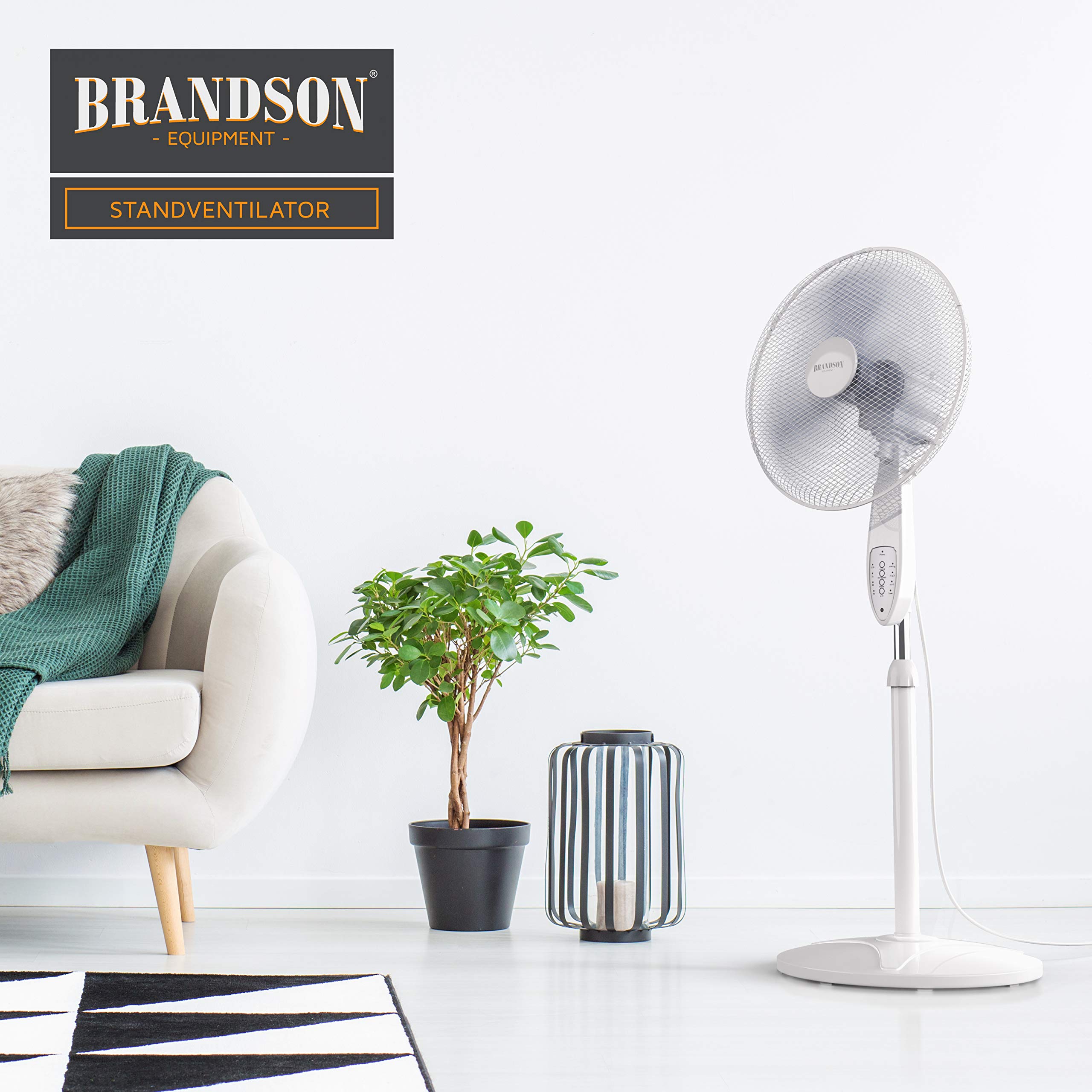 Brandson - Standventilator mit Fernbedienung - Standlüfter leise - Ventilator höhenverstellbar - mobiler Lüfter - Neigungswinkel verstellbar - 3 verschiedene Geschwindigkeitsstufen
