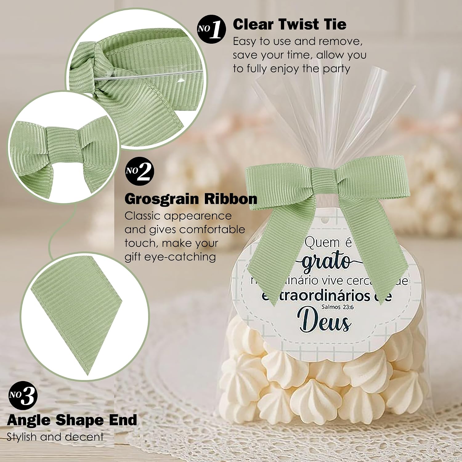 Sage Green 2.5" Pre-Tied Twist Tie Small Gift Wrap Bows 50 Counts image 4