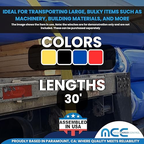Miniatura 7 de Mega Cargo Control Correa de amarre de cabrestante de 3 pulgadas x 30 pies con anillo Delta para cama plana, camión, granja, construcción resistente