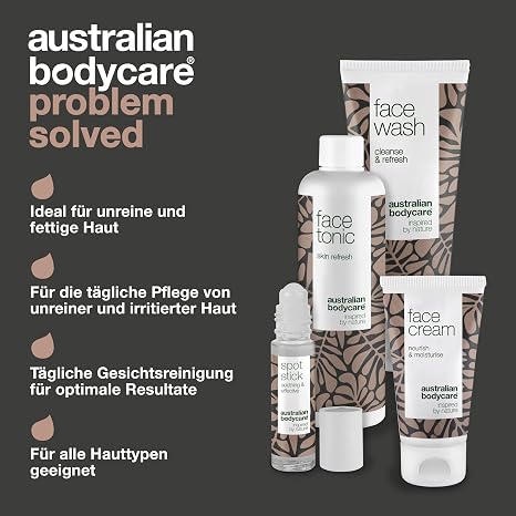 Australian Bodycare 4-Piece Face Care Set Perfect for Pimples Oily Skin and Spots with Tea Tree Oil from Australia Includes Australian Bodycare Wash Tonic Cream & Spot Stick