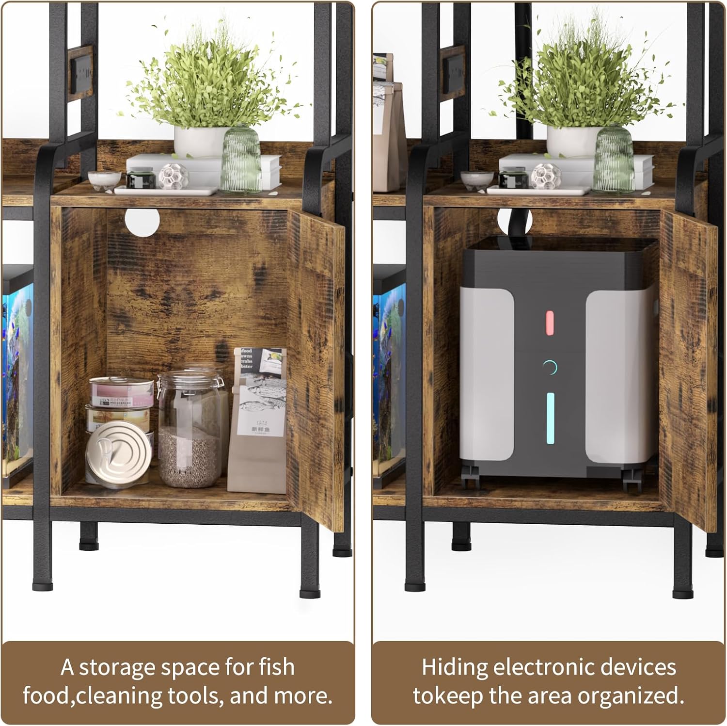 40 Gallon Fish Tank Stand with Power Outlet, Heavy Duty 3-Tier Aquarium Stand,Reptile Terrarium Stand with Storage Cabinet, 36.8"×18.5" Metal Sturdy Steel Frame, 750lbs Capacity, Vintage Brown
