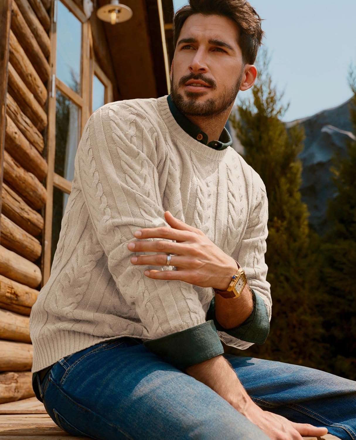 PJ PAUL JONES Mens Sweater Crewneck Cable Knit Pullover Sweater Casual Twist Textured Sweaters - Image 6