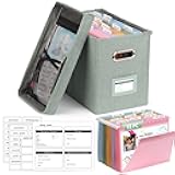 DOSTATNI School Years Organizer Kit K-12 School Years Memory Keeper with 15 Hanging File Folders Plastic 4 different Labels Memory Keepsake Box for kids Storage Pictures File Keeper (Green)