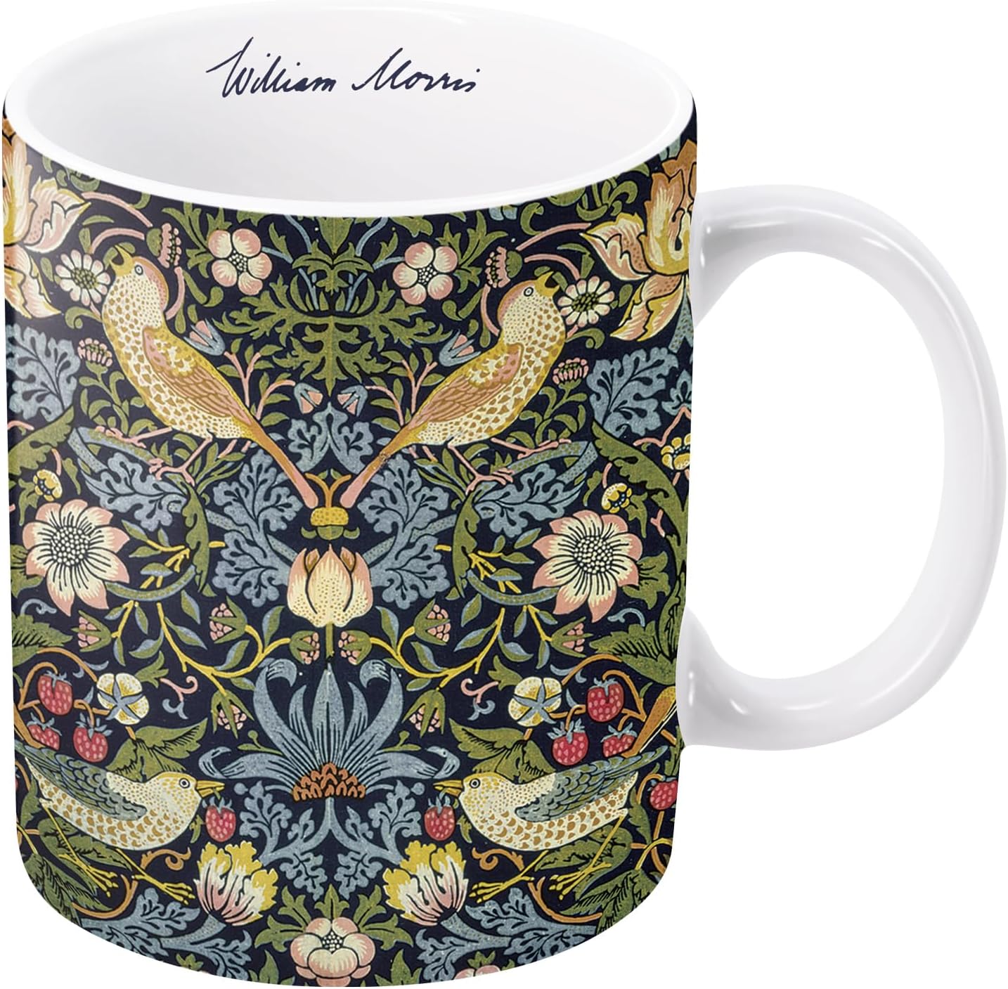RainCaper Large Porcelain Fine Art Coffee and Tea Mug for Home and Office, 11 Oz, Dishwasher and Microwave Safe (William Morris Strawberry Thief)