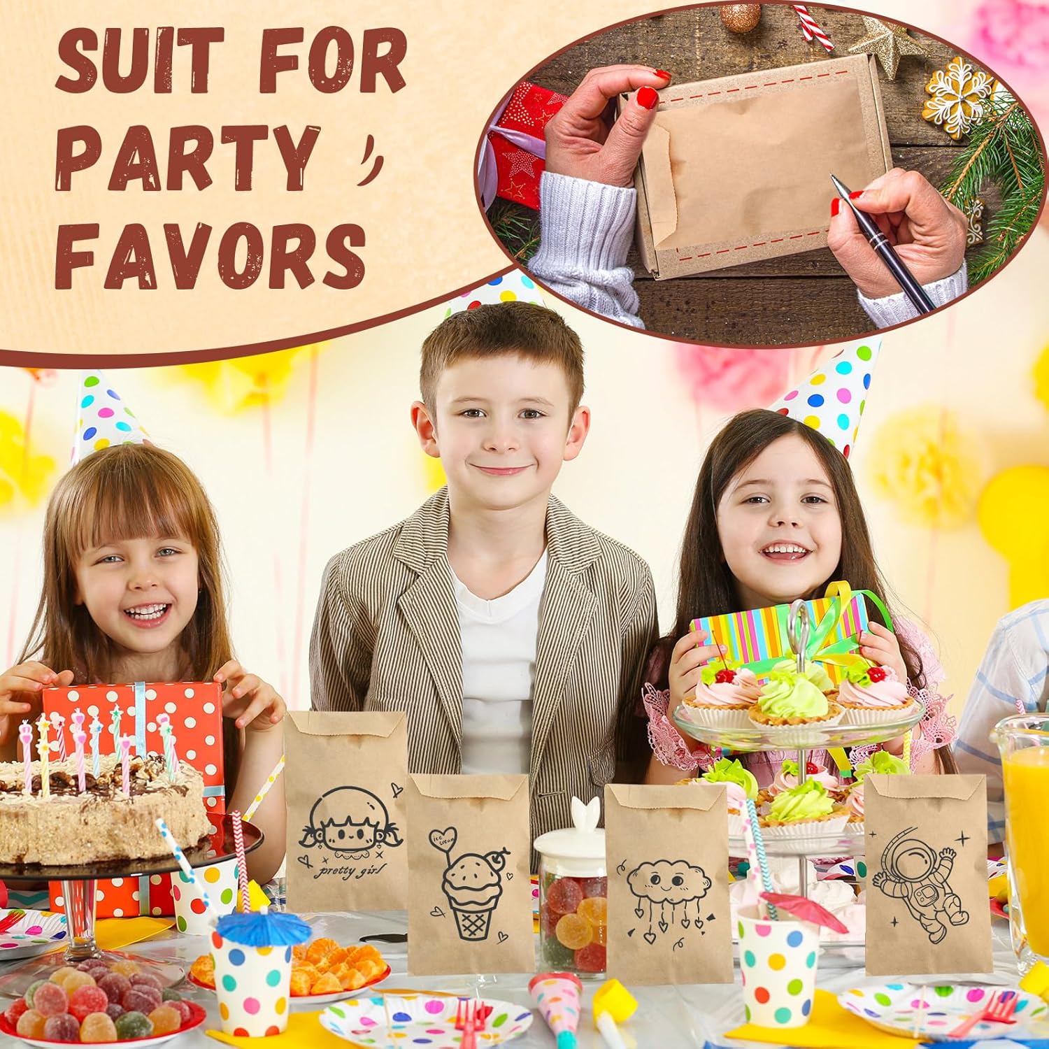 Eersida 1500 Pack 3 x 5 Inches Kraft Mini Paper Bags Treat Small Flat Favor Bag Silverware Merchandise Envelopes for Cookie Snacks Candy Small Gift