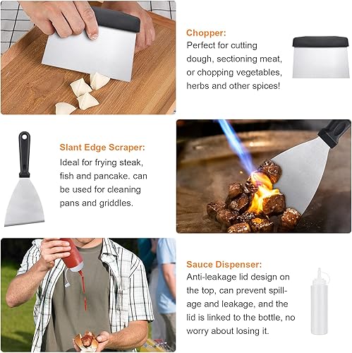 Miniatura 7 de Blackstone Kit de accesorios para parrilla, 16 piezas de accesorios de parrilla plana para Blackstone y chef de campamento con espátula, raspador,