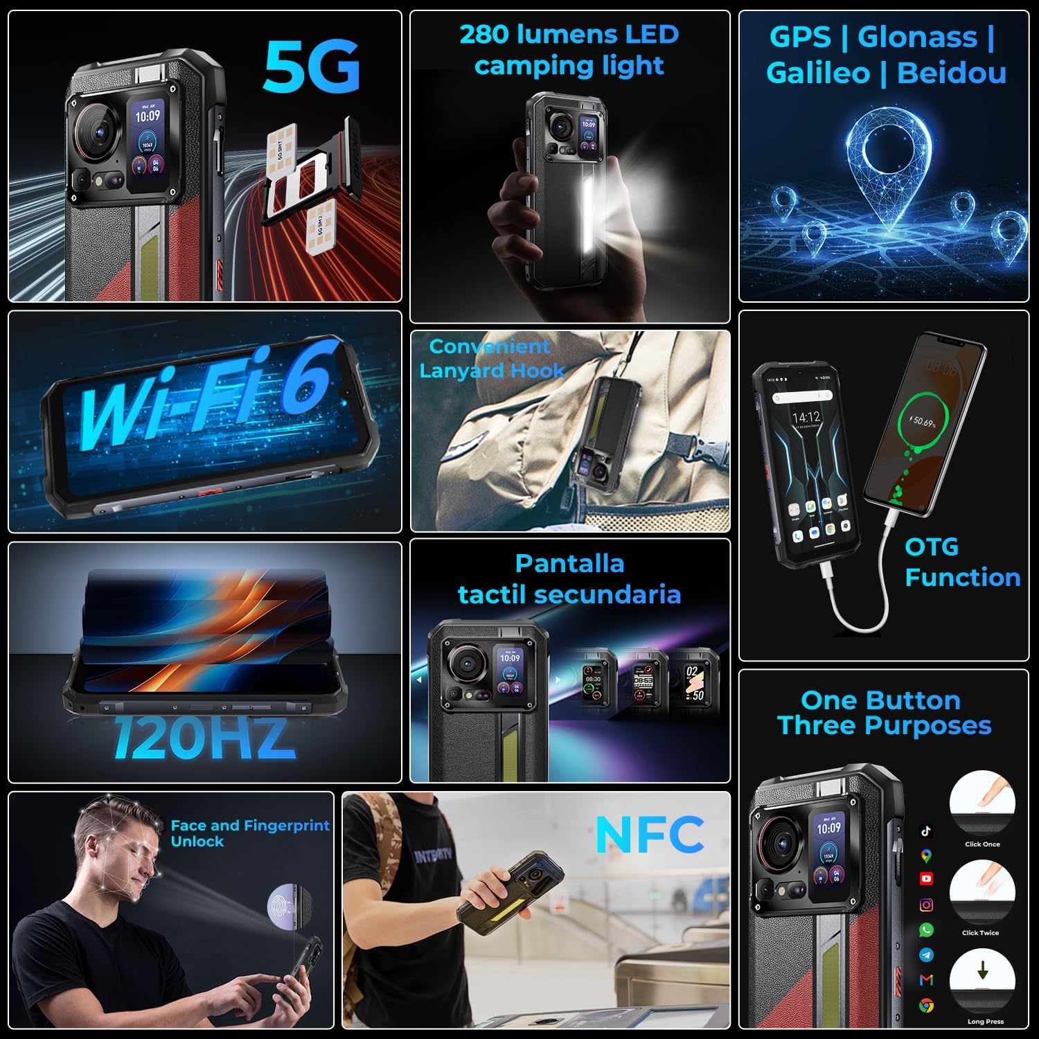 HOTWAV Hyper 7 Pro 5G Rugged Phone, 36GB + 256GB/2TB Android 14 Waterproof Phone, 6.6"FHD+ 2K Display Cell Phone, 10800mAh Battery, 200MP + 32MP Camera, Octa Core, Dual Sim, NFC, OTG, 120Hz, 33W, GPS