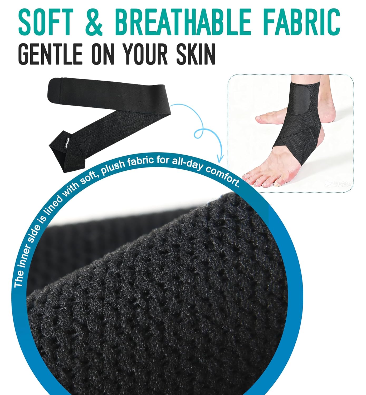 HiRui Ankle Support Brace for Men & Women, Adjustable Compression Strap for Sprains, Plantar Fasciitis, Achilles Tendonitis, Running, Workout, Sports – Fits Left & Right Foot (2, Black, Large)