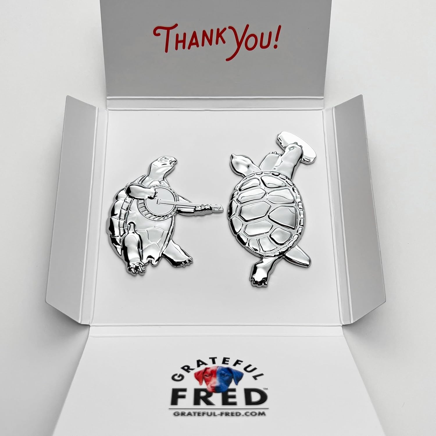 The Dancing Terrapins 2-Pack Car Badge Emblem Bundle in Chrome – ABS Resin Composite, Chrome Finish 3D Decal for Vehicle Exterior