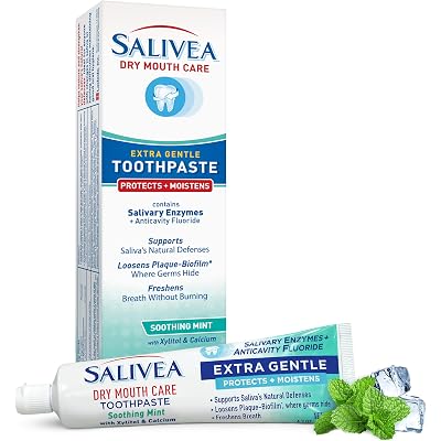 SALIVEA Dry Mouth Toothpaste (1 Pack) — 4.3 oz, Anticavity Fluoride, Natural Salivary Enzymes, Xylitol & Calcium, SLS-Free, Moisturizing Dry Mouth Care, Soothing Mint