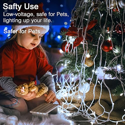 Miniatura 101 de JMEXSUSS Guirnalda de luces LED de 168 pies, 600 luces LED para el día de San Valentín, luces rojas de Navidad con alambre transparente, 8 modos