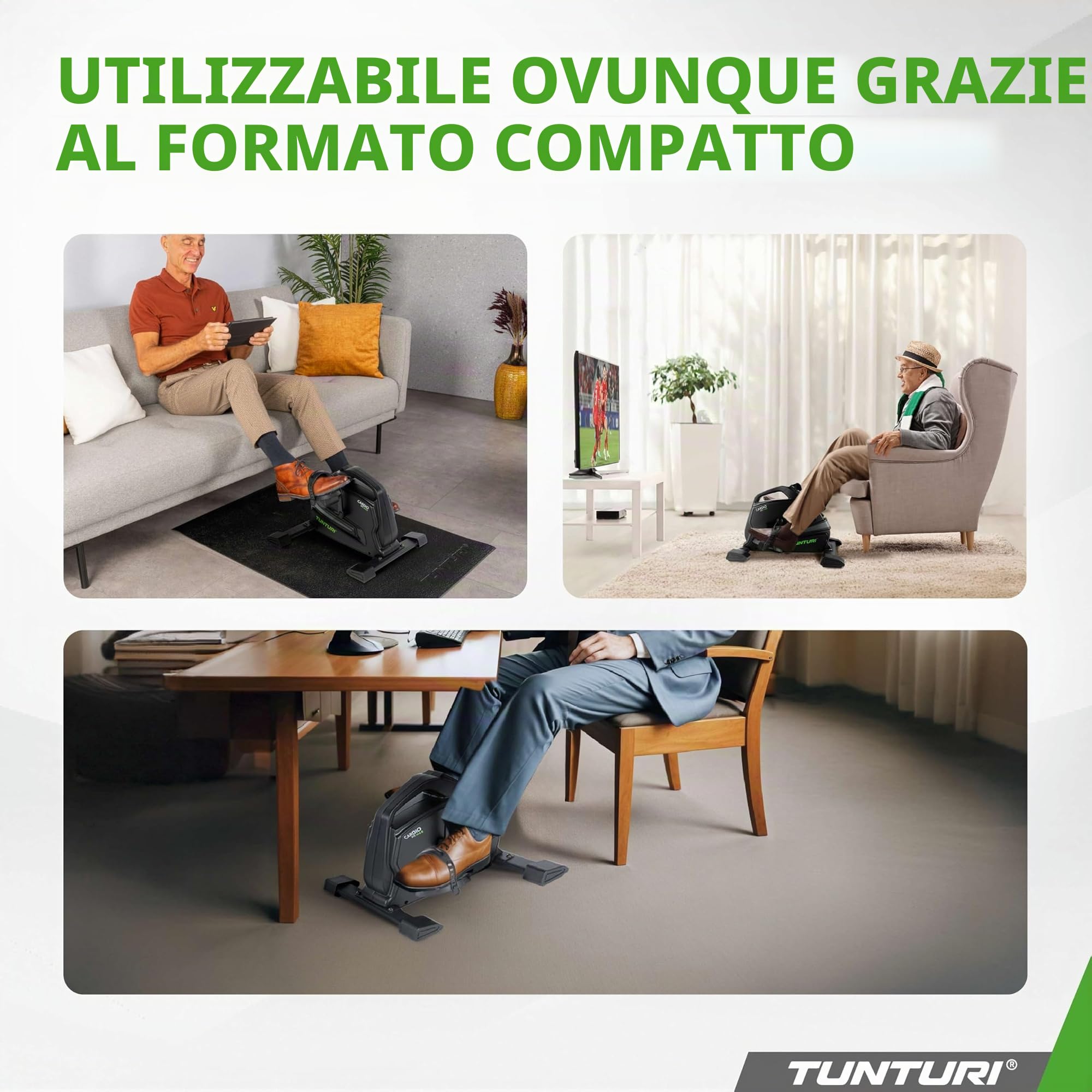 Tunturi Pedaliera Cardio Fit, vincitore del test 2024, mini cyclette per anziani, allenamento per braccia e gambe seduti, resistenza regolabile e display LCD
