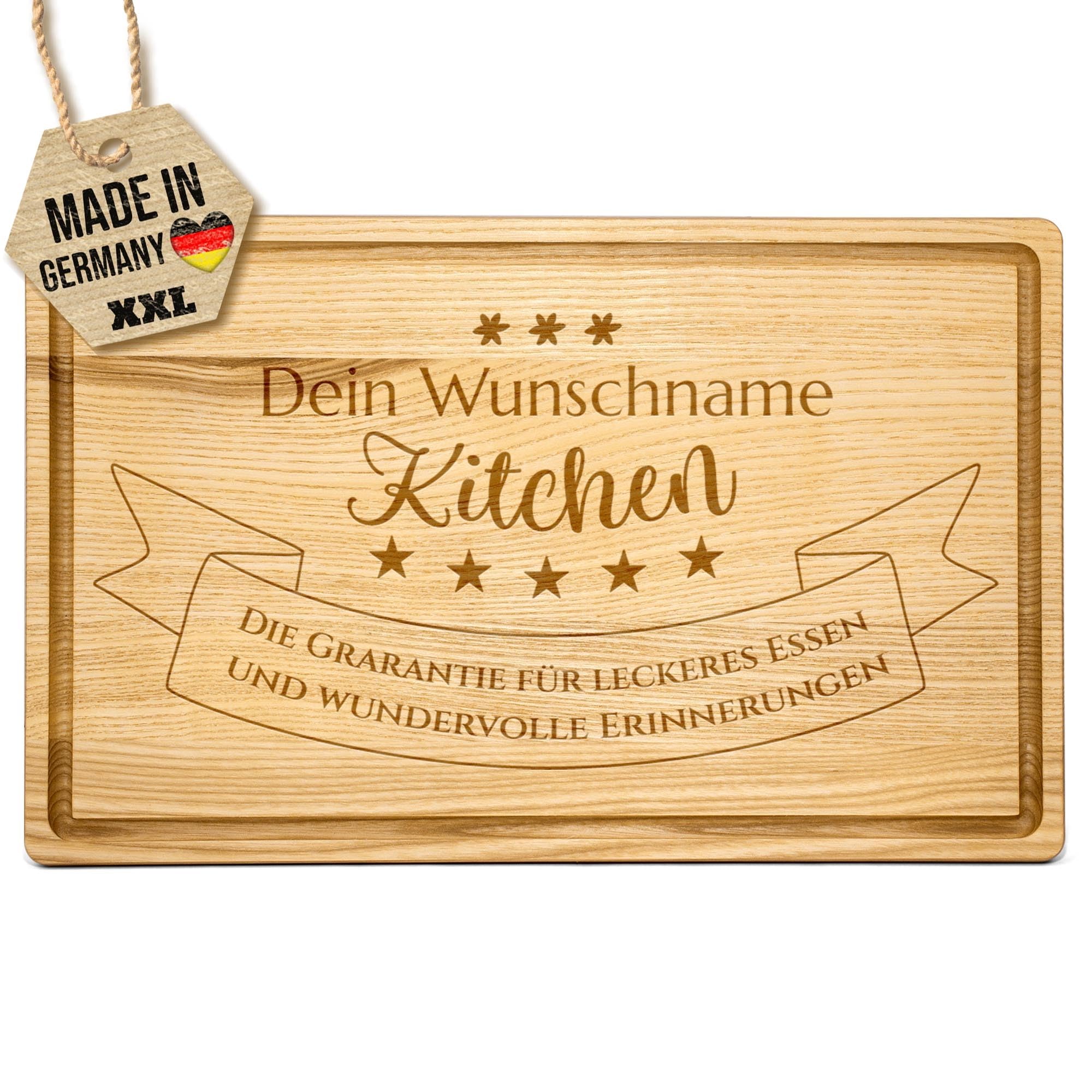 PR Print Royal Großes Holzbrett mit Gravur - Küche für leckeres Essen - mit Name - Personalisiertes Geschenk für Hobbyköche Geburtstag, Muttertag - Schneidebrett Eschenholz, 40 x 25 x 2 cm