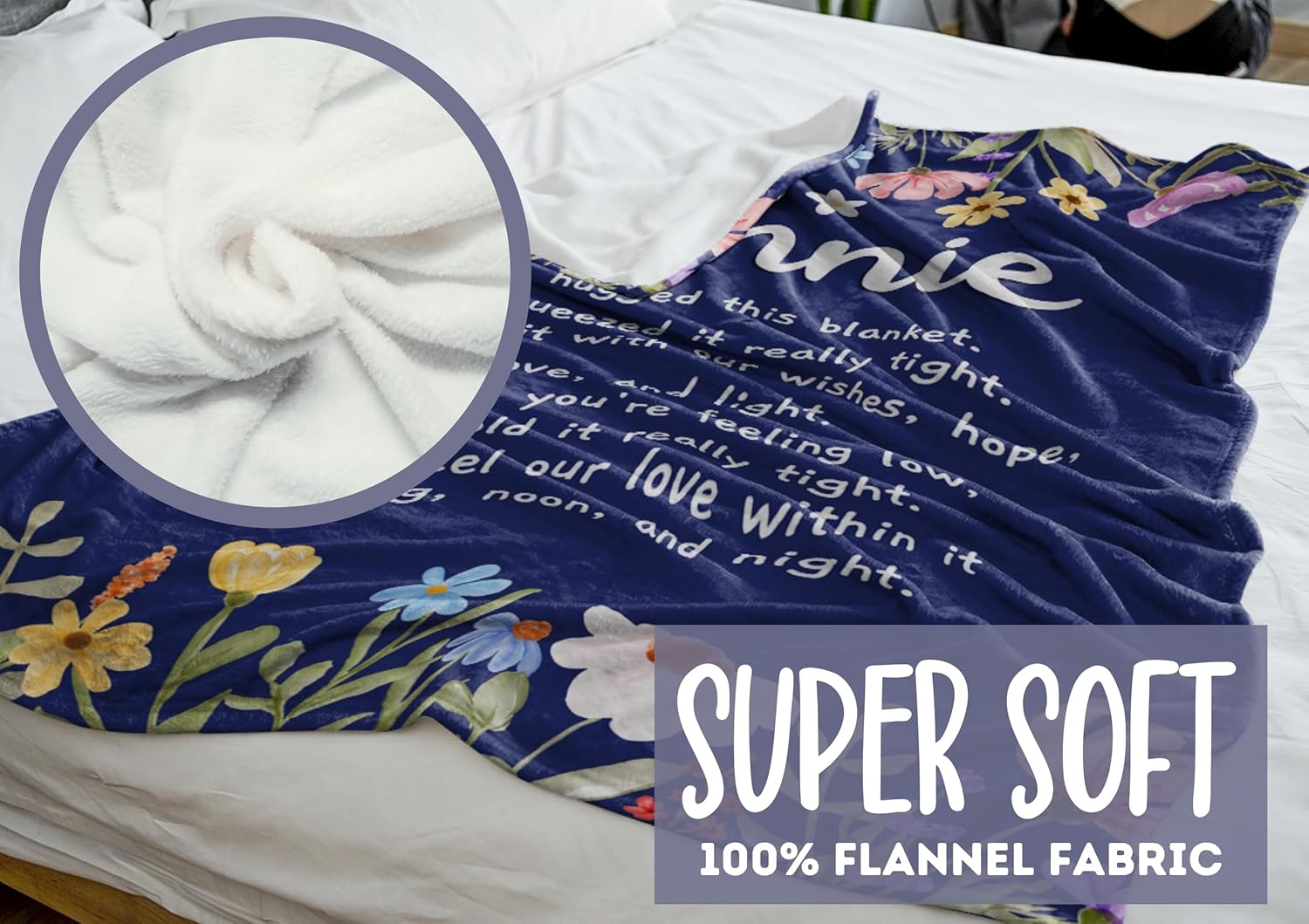InnoBeta Nonnie Gifts, Grandma Gifts for Nonnie, Flannel Throw Blankets on Mother's Day, Christmas, Birthday, 60" x 80", Blue Flowers