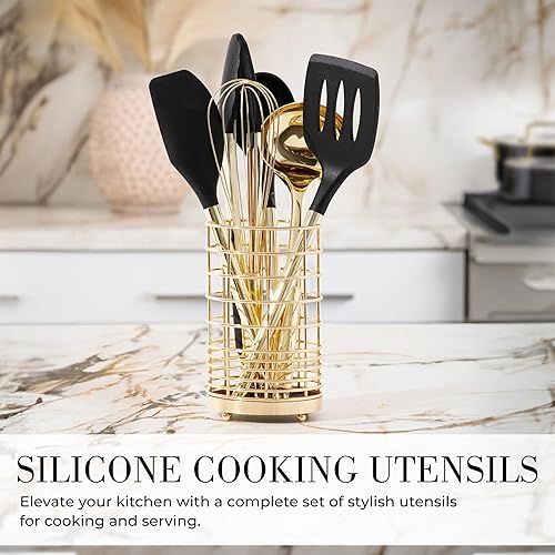 Miniatura 5 de Juego de utensilios de cocina negros y dorados, 23 piezas, accesorios de cocina de lujo, incluye tazas medidoras doradas, cucharas, utensilios de