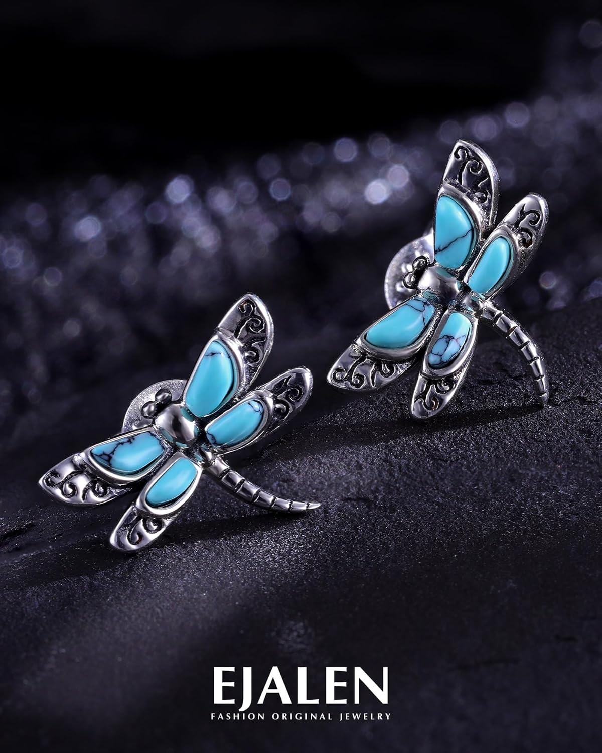 S925 Sterling Silver Turquoise Dragonfly Sunflower/Hummingbird/Butterfly/Cross/Anchor Earring Vintage Bohemian Jewelry Natural Drop/Stud Earrings Birthday Jewelry Gifts for Women