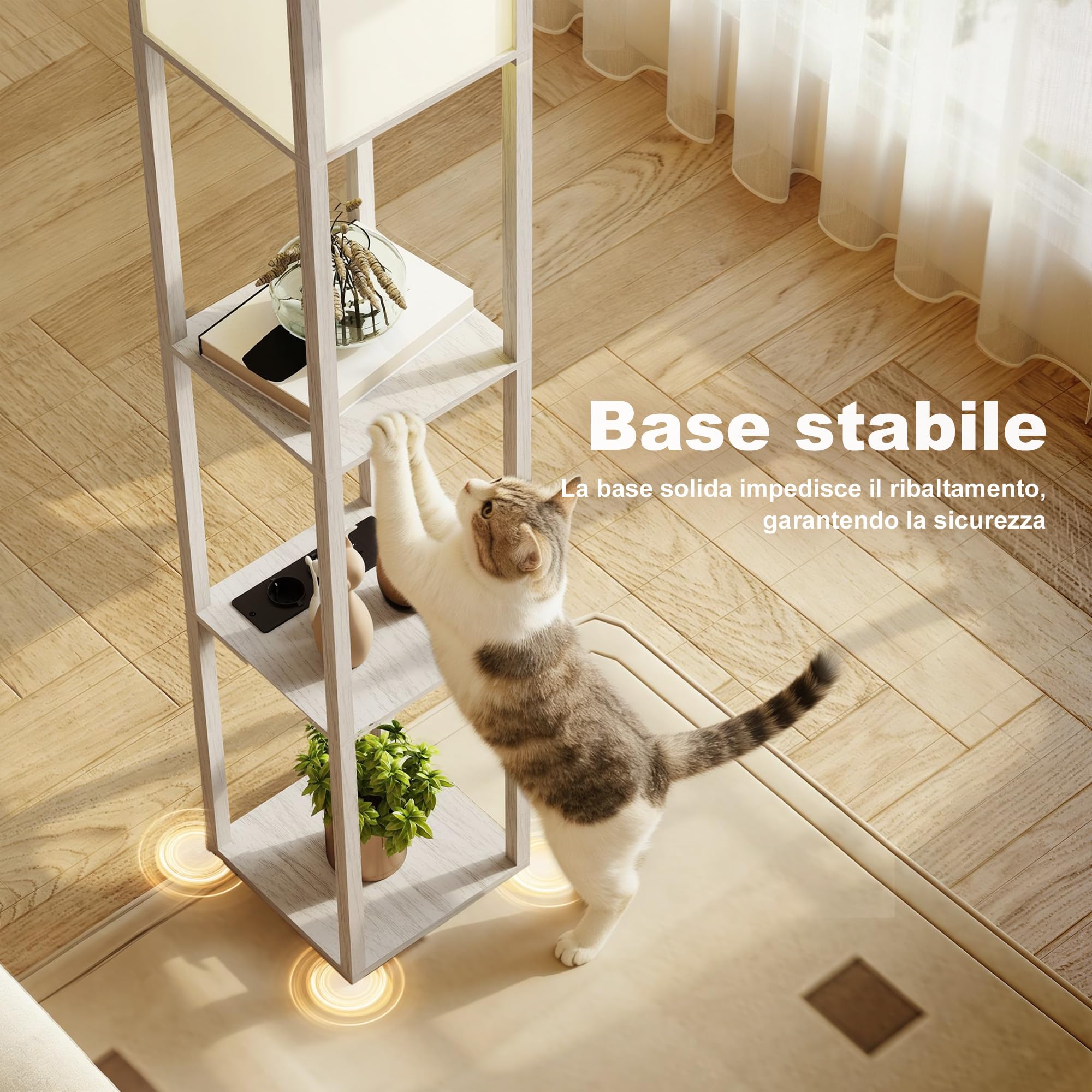HOMCOM Lampada da Terra LED con Ripiani, Lampada Moderna con Interruttore a Pedale e Porte USB, Temperatura della Luce Regolabile per Soggiorno e Camera da Letto, Bianco e Rovere