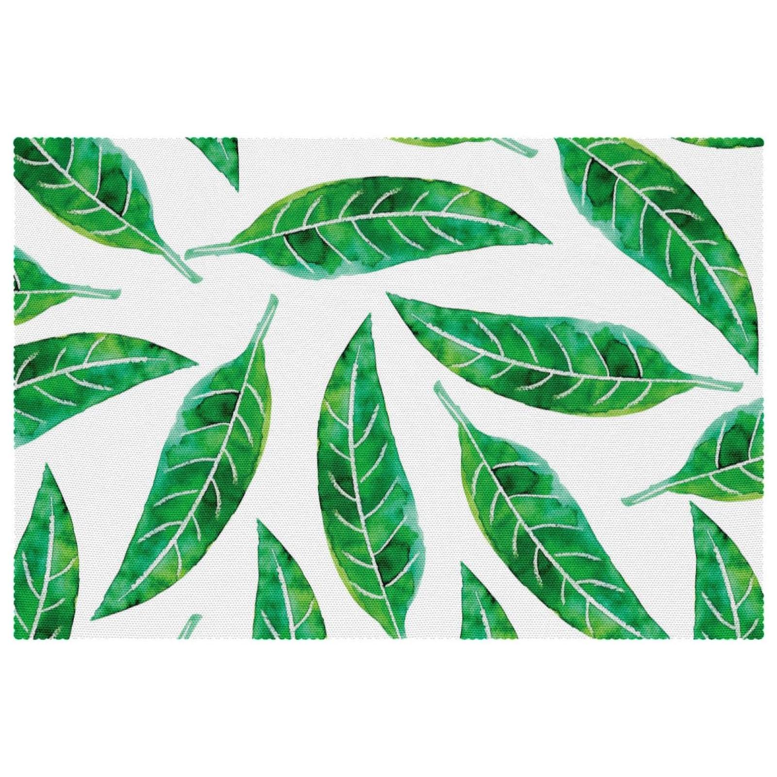 Lot de 4 sets de table résistants et lavables pour la maison et le restaurant Motif feuilles aquarelles Vert 45 x 30 cm