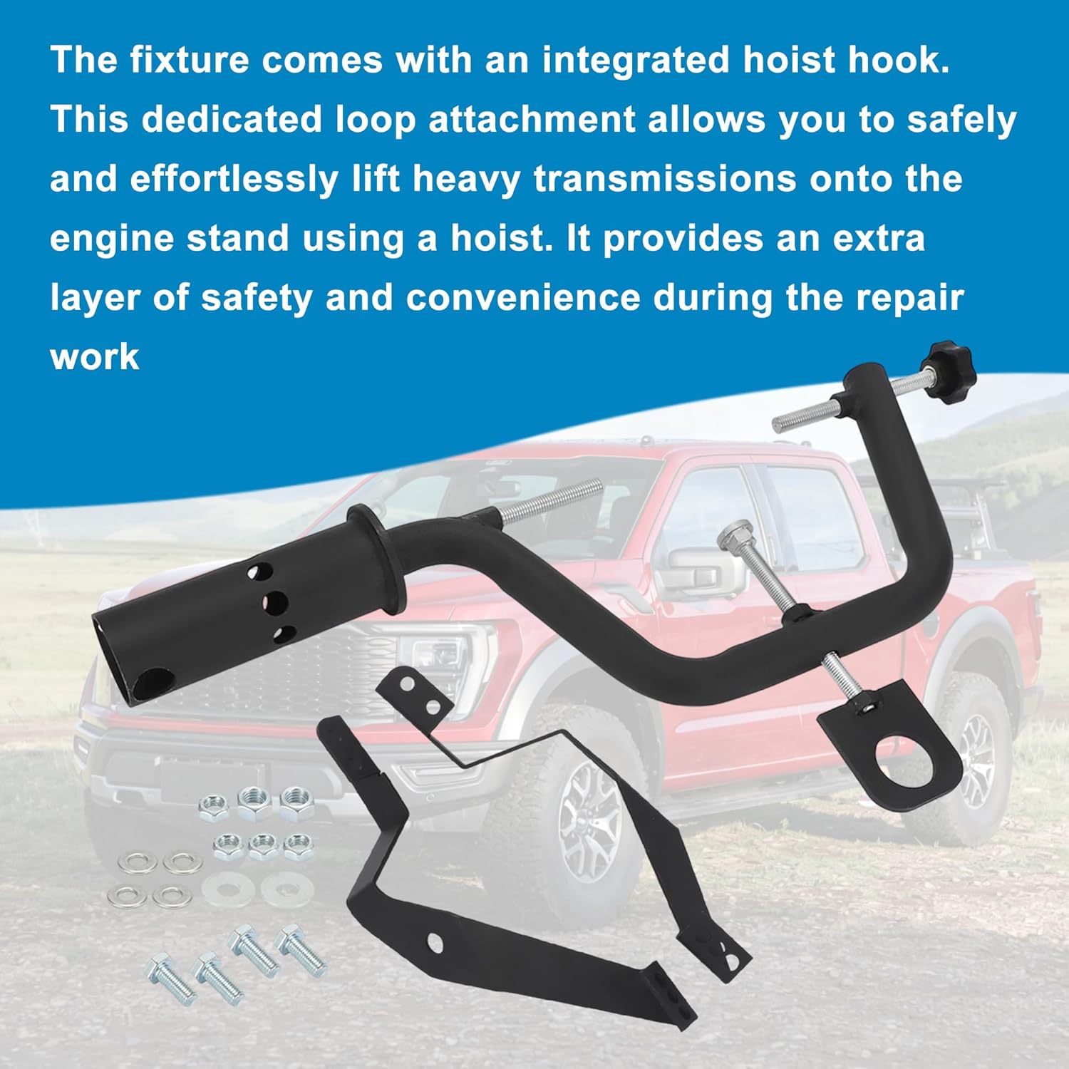 motoparty Universal Transmission Holding Fixture for Dodge Chrysler GM Ford, Heavy Duty with Hoist Hook, Fits 2-3/8" Post Engine Stands