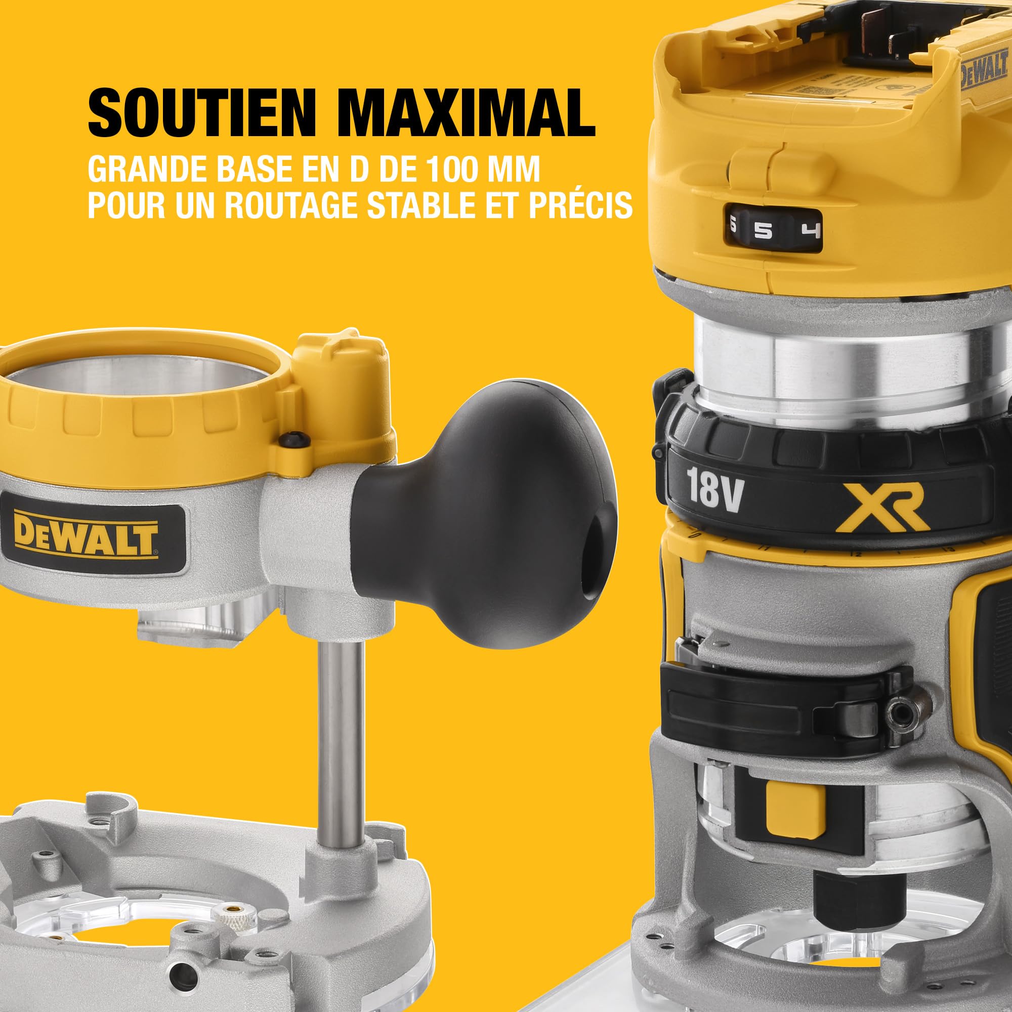 DEWALT - Affleureuse Défonceuse Compacte Brushless XR 18V 1/4" (8mm), avec coffret TSTAK, livré sans batterie, DCW604NT-XJ