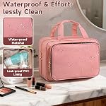 Sac de toilette de voyage pour les femmes – Organisateur de suspension étanche avec des compartiments multiples, convient aux articles de toilette et de maquillage de taille complète, Compact & Portable, essentiels de voyage (Moyen, rose)