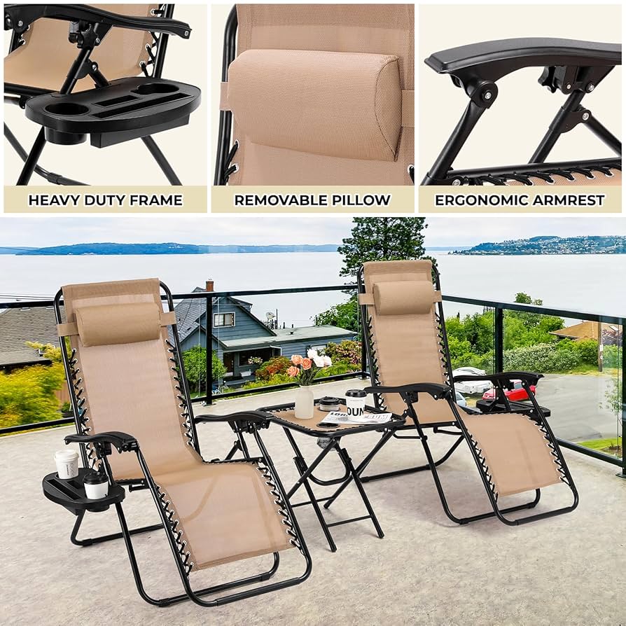 Set 2 Sdraio Da Giardino Pieghevoli TLGREEN - Reclinabili Con Cuscino E Portabicchieri - Foto 8