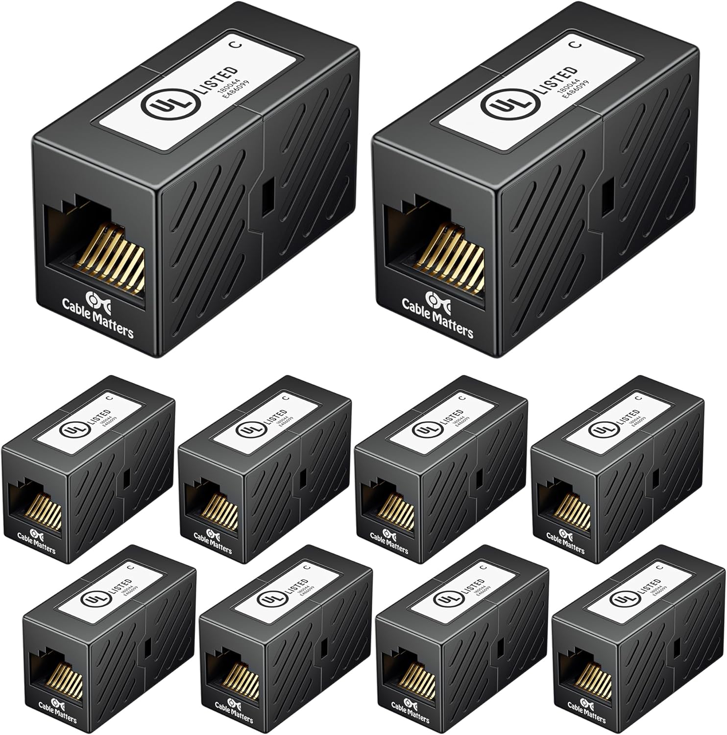 Cable Matters [UL Listed] 10-Pack 10Gbps Cat 6 Ethernet Coupler (RJ45 Coupler, Cat6 RJ45 Female to Female Adapter, Ethernet Extender Adapter) in Black, Compatible with Cat6A, Cat5e