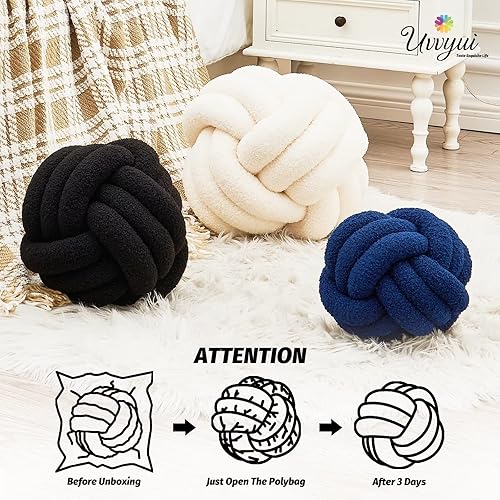 Miniatura 117 de Uvvyui Bola de almohada de nudo, almohadas decorativas suaves para el hogar, almohada redonda, almohada de felpa anudada hecha a mano, cojín redondo