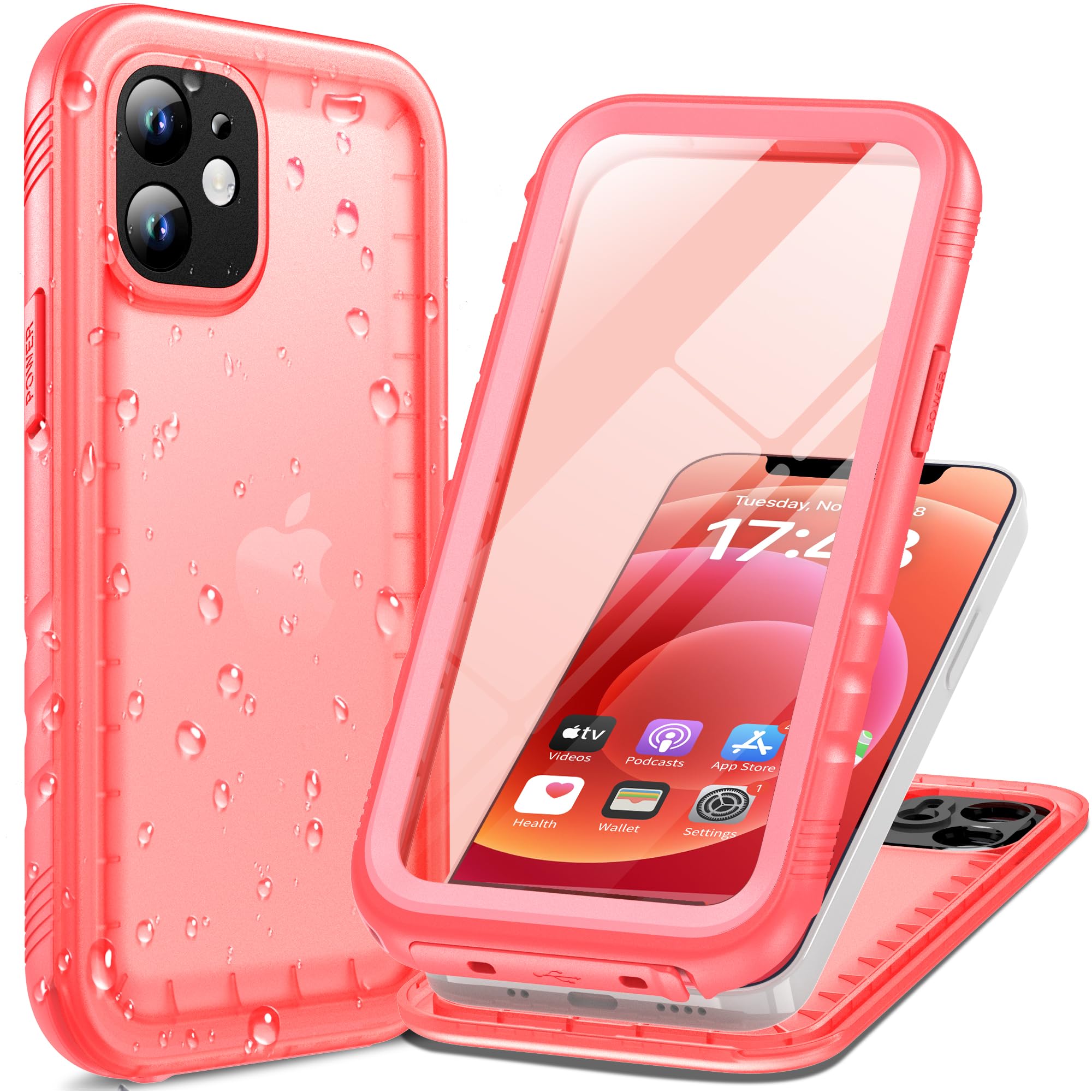 Cozycase Cover Impermeabile Antiurto Per iPhone 12 Mini - Militare 360° Indistruttibile 【IP68 Waterproof】 Custodia Subacquea Anticaduta Antishock Antigraffio Antipolvere Antiscivolo Integrale - Rosa