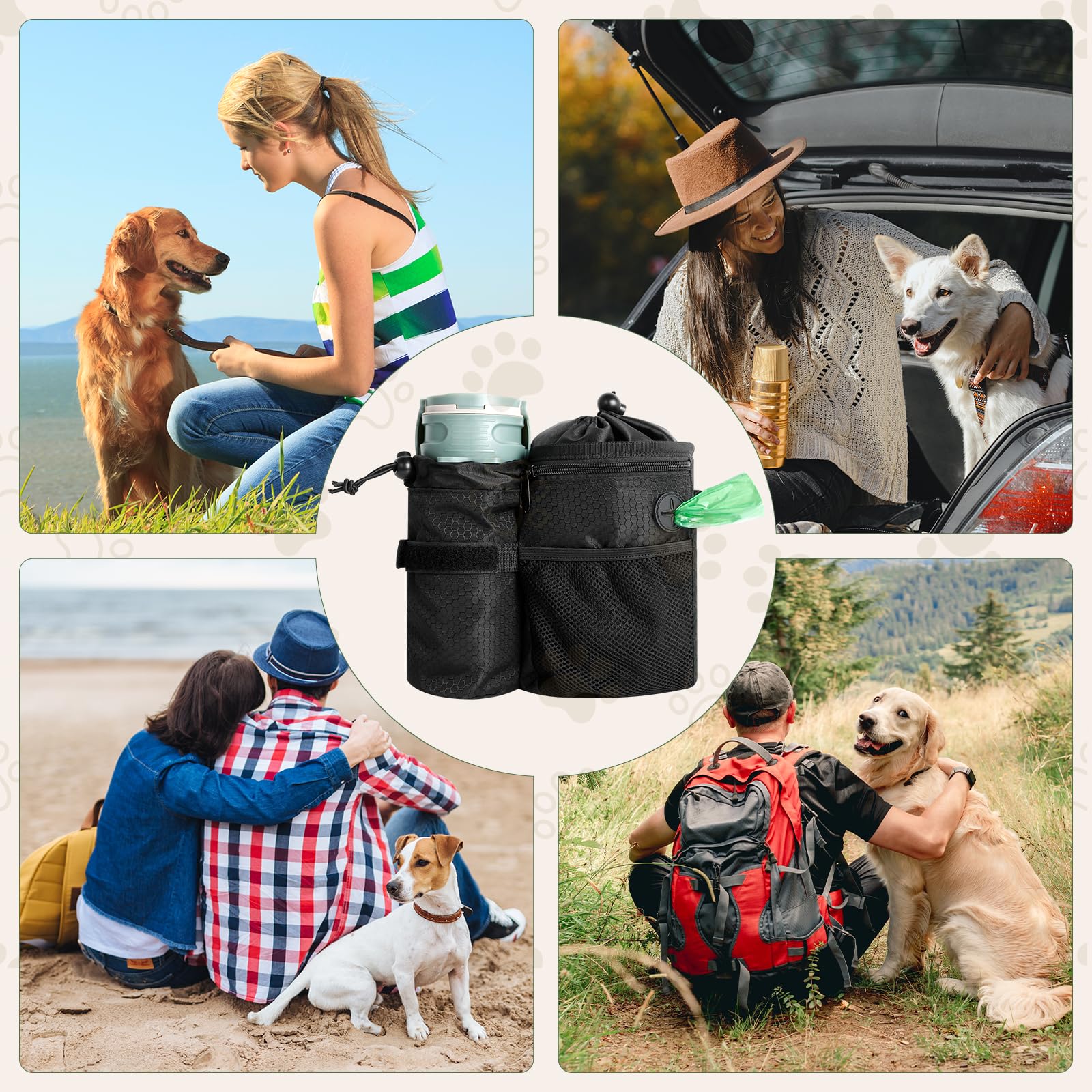 AiQInu Porta Premietti per Cani, Sacchetto per Cani con Sacchetto per Bottiglia d'Acqua Staccabile, Borsa Addestramento con Dispenser per Sacchetti per Cacca