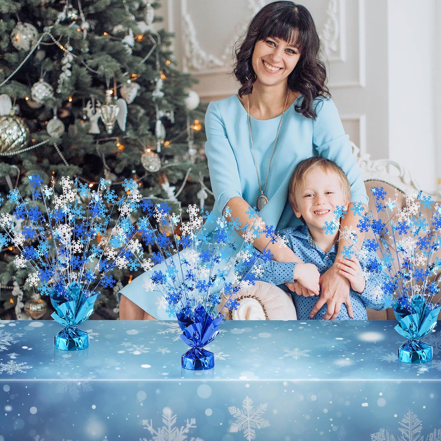 Ceenna 3 Pcs Winter Wonderland Decoration Snowflake Table Decorations Winter Metallic Gleam Foil Spray Centerpieces Christmas Glitter Spray Table Centerpieces for Holiday Party Decor (Blue)