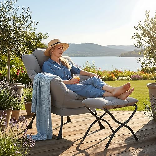 Miniatura 2 de Welnow - Silla perezosa con otomana, moderna silla de descanso con reposabrazos y bolsillo lateral, juego de sillón tapizado de ocio, sillón de