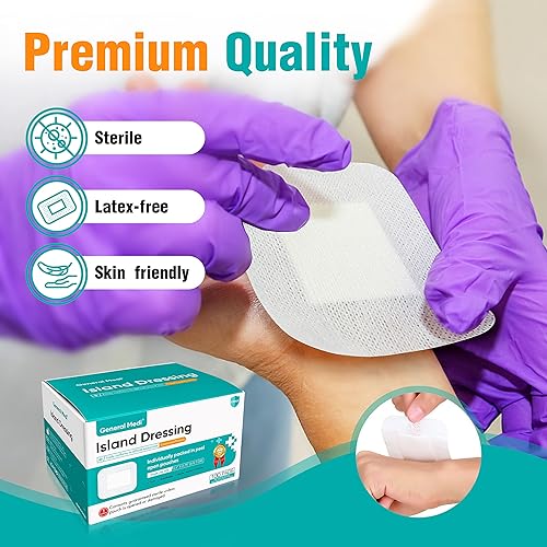 Miniatura 3 de General Medi Apósitos de gasa estériles con borde  100 unidades, almohadillas de gasa de 6.1 cm x 7 cm, apósito para cuidado de heridas con borde