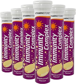 Vitamin Store Immunity Complex Effervescent Tablets, Blackcurrant Flavoured, Suitable for Vegetarians, 6 Packs of 20