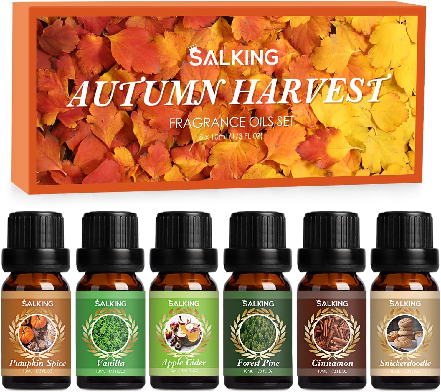 Autumn Fragrance Oils, Premium Essential Oils Gift Set Fall Diffuser Oils, Scented Oils for Soaps Candle Making - Cinnamon, Pumpkin Spice, Apple Cider, Vanilla, Forest Pine, Snickerdoodle