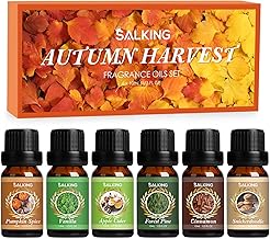 SALKING Autumn Essential Oils for Diffusers 6x10ml, Pure Essential Oil Set for Aromatherapy and Massage - Vanilla, Pumpkin Cake, Snickerdoodle, Apple Cider, Scots Pine, Sweet Corn